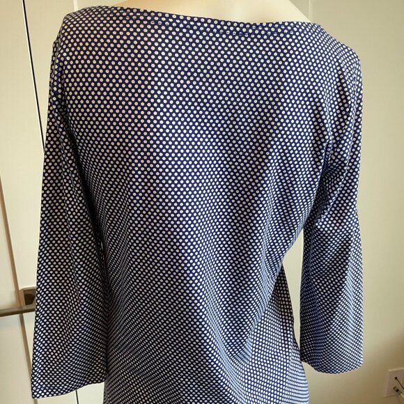 Jones New York Signature Boat Nk 3/4 Slv Polka Dot Cotton Blend Top Blue Wht S - Picture 7 of 12